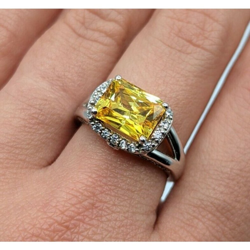 Sterling Silver 925 Yellow Rectangular Clear Acce… - image 1